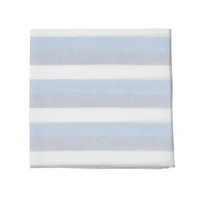 Simonnot Godard White Blue & Grey Striped Cotton Pocket Square