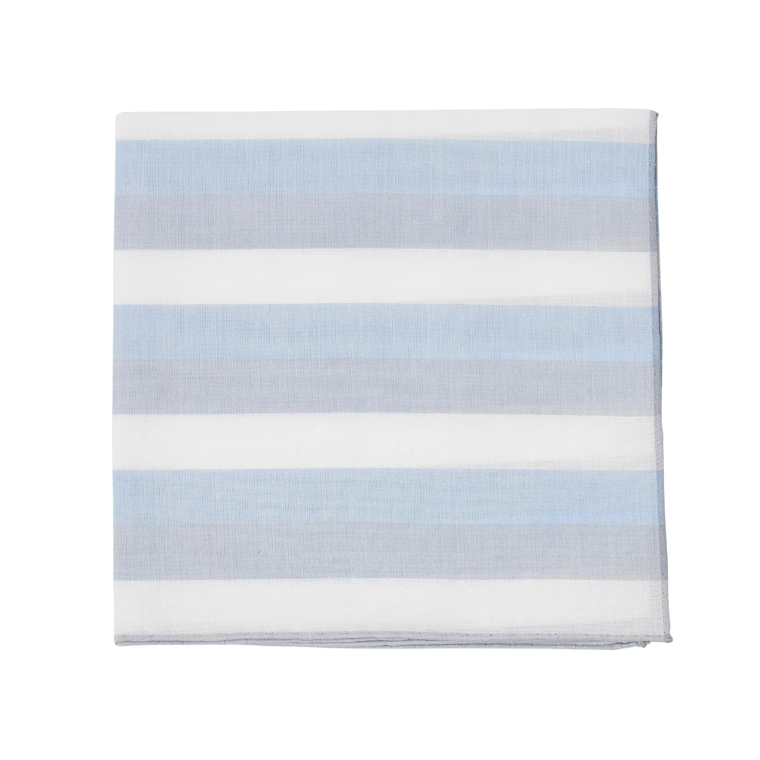 Simonnot Godard White Blue & Grey Striped Cotton Pocket Square