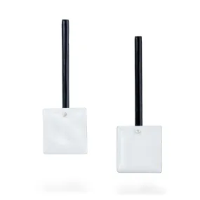 Square in motion - long earrings with enamel - white & black