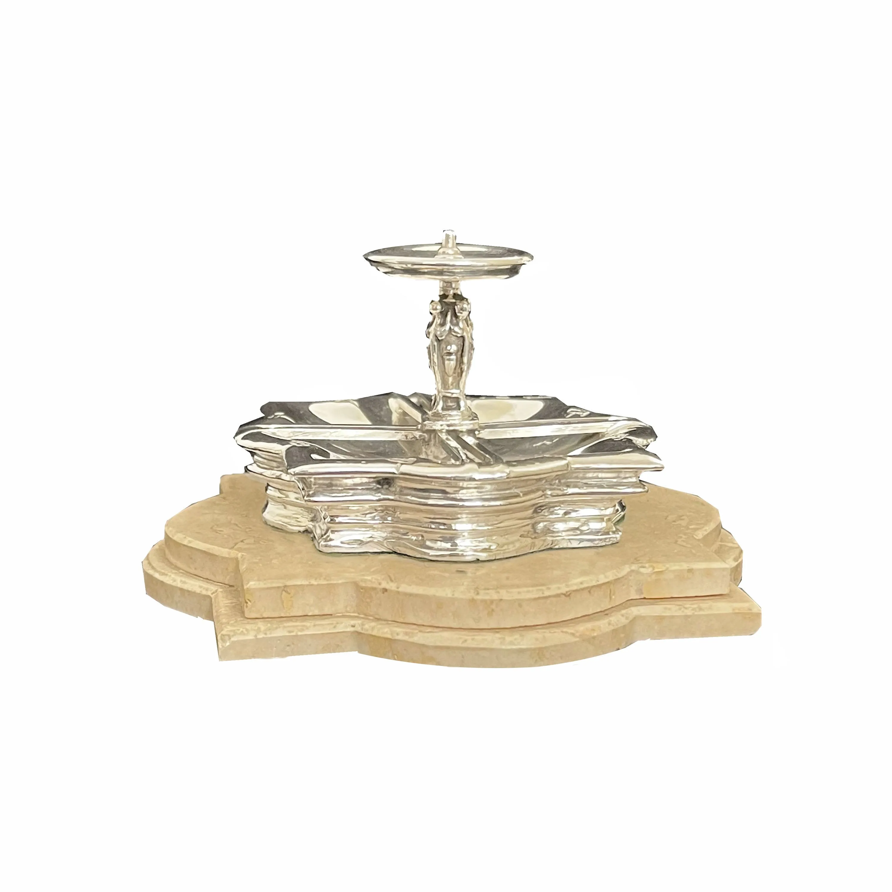 Sterling silver replica (on a handmade Roman travertine base) of Bernini's Fountain of Castel Gandolfo