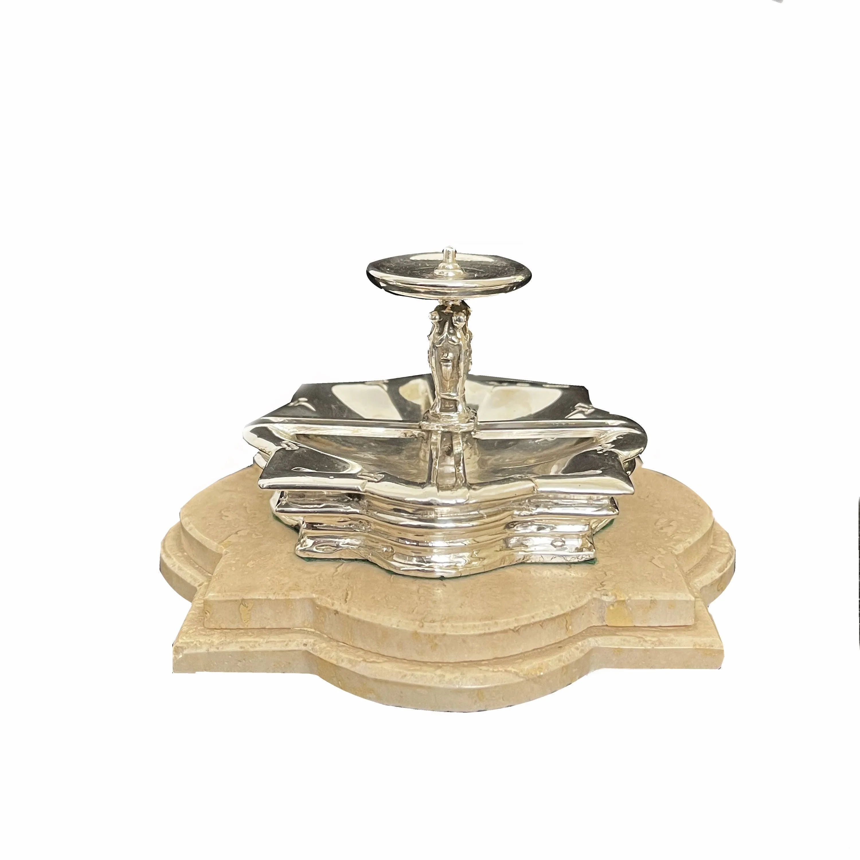 Sterling silver replica (on a handmade Roman travertine base) of Bernini's Fountain of Castel Gandolfo