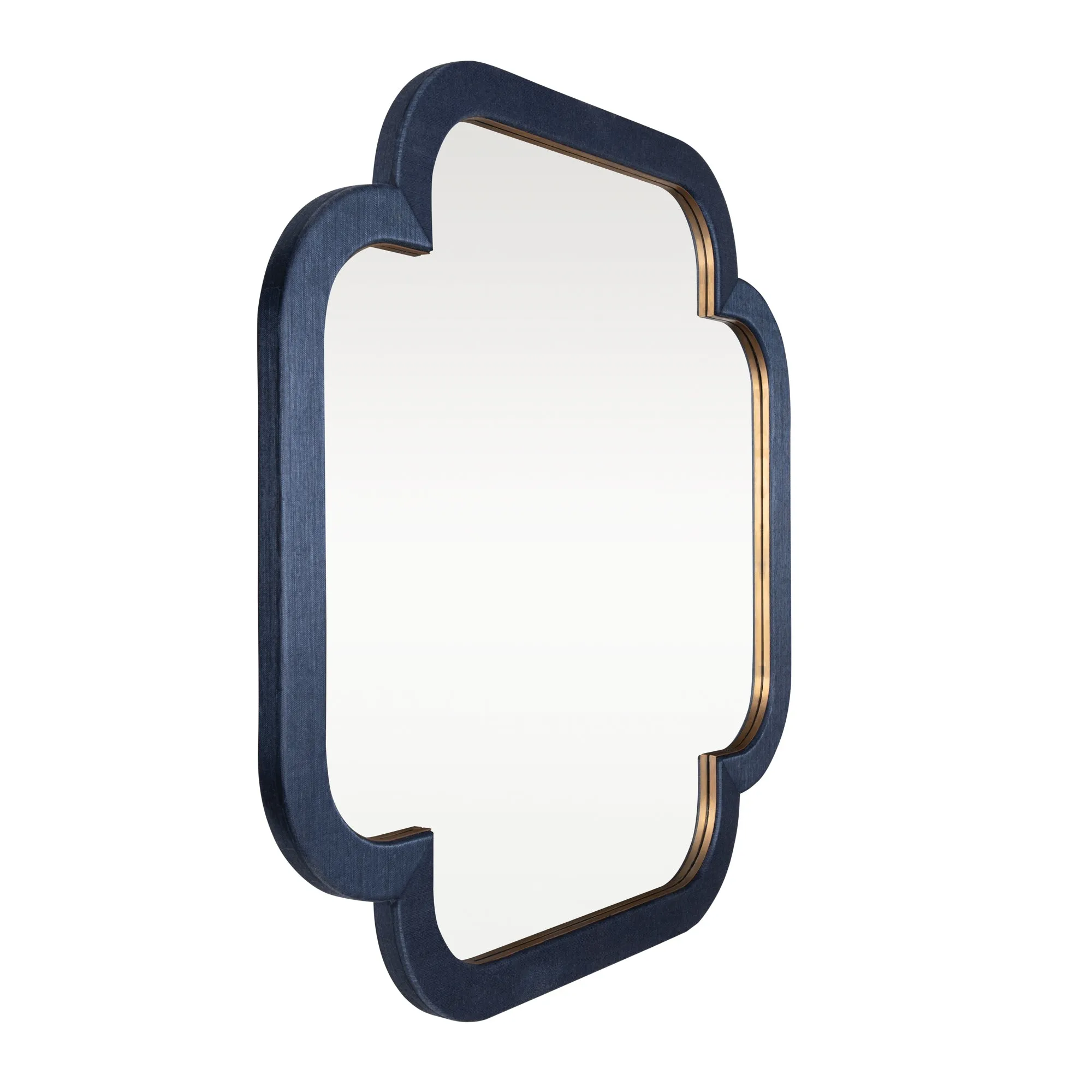 Swiss 455MI36A 36x36 Wall Mirror - Dark Blue Grasscloth/Weathered Brass