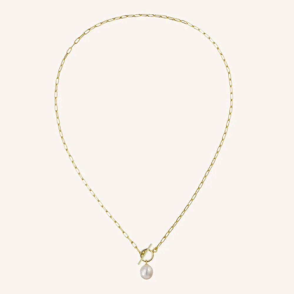 Toggle Clasp Pearl Staple Chain Necklace