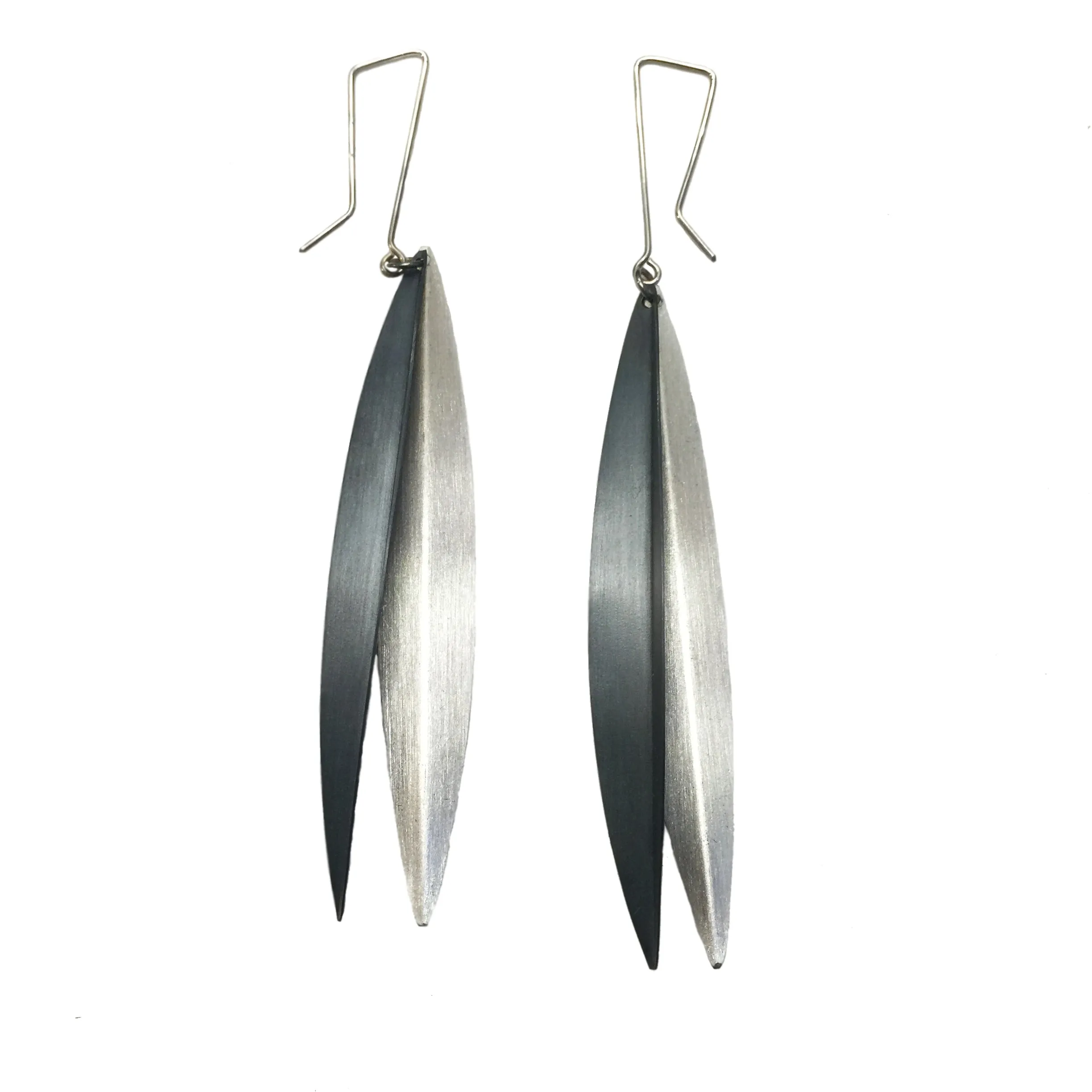 Two Leaves Oxidized Silver and Silver Earrings