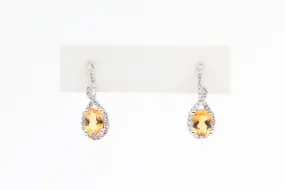 White Gold Citrine and Diamond Dangle Earrings