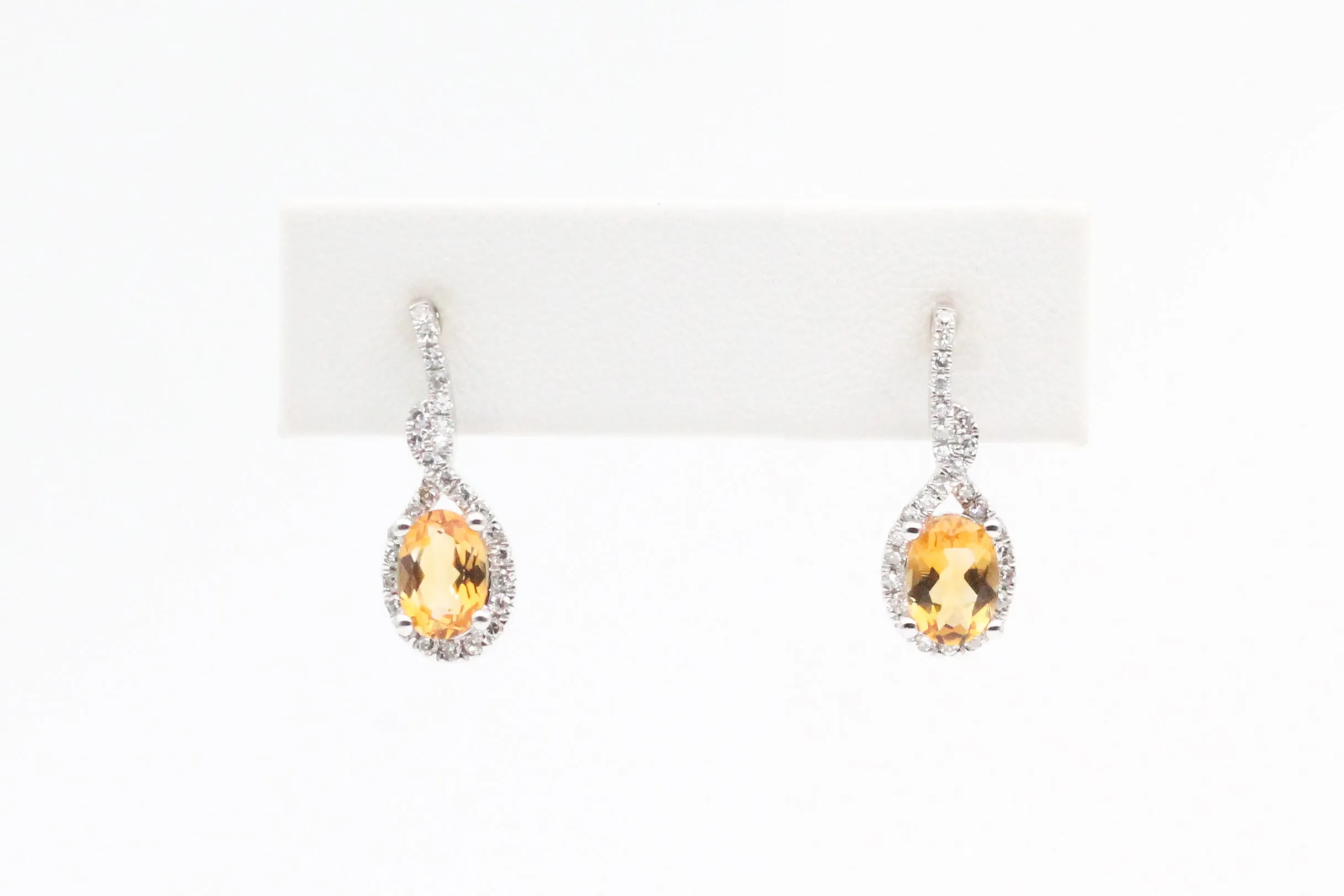 White Gold Citrine and Diamond Dangle Earrings