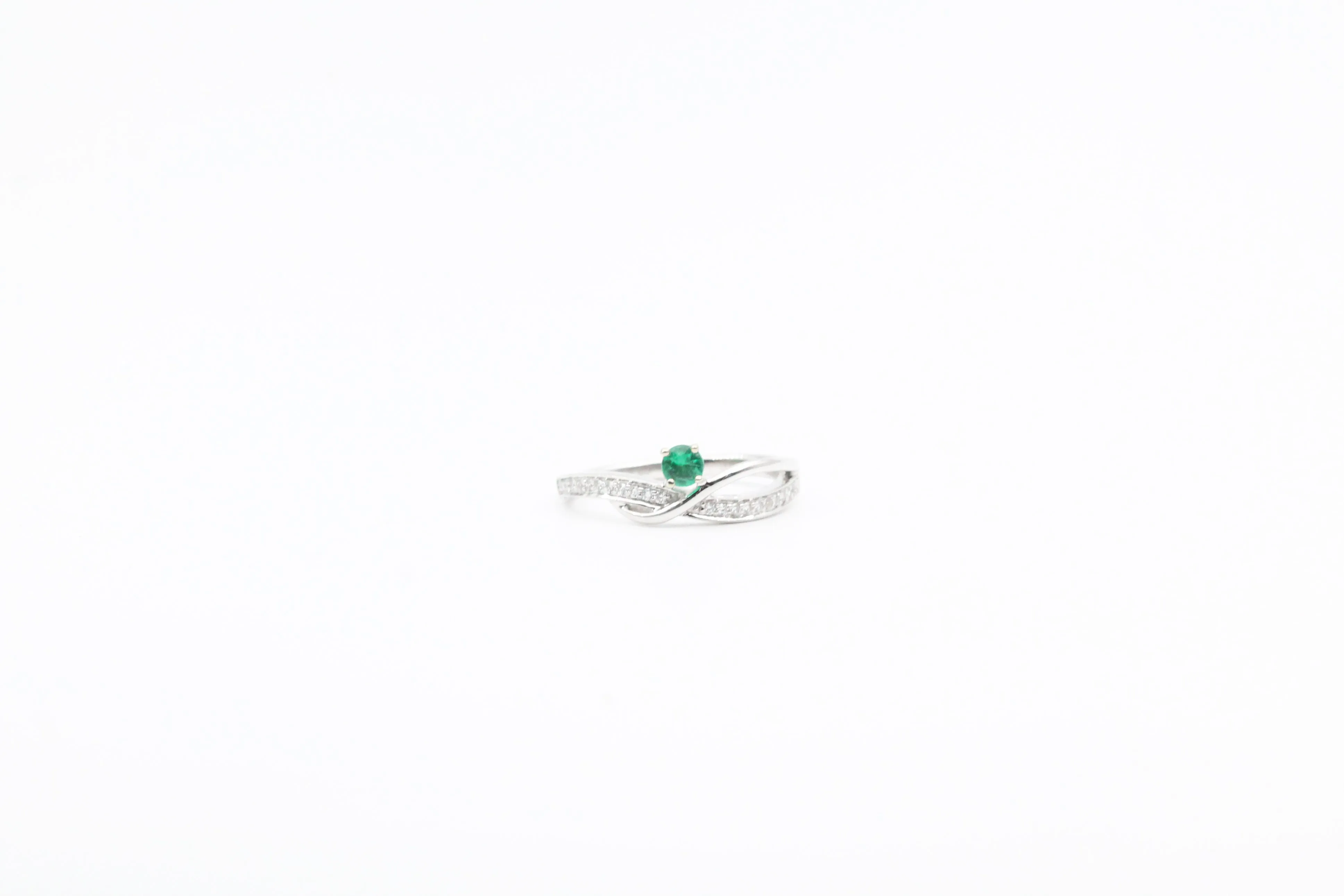 White Gold Emerald and Diamond Bypass Ring