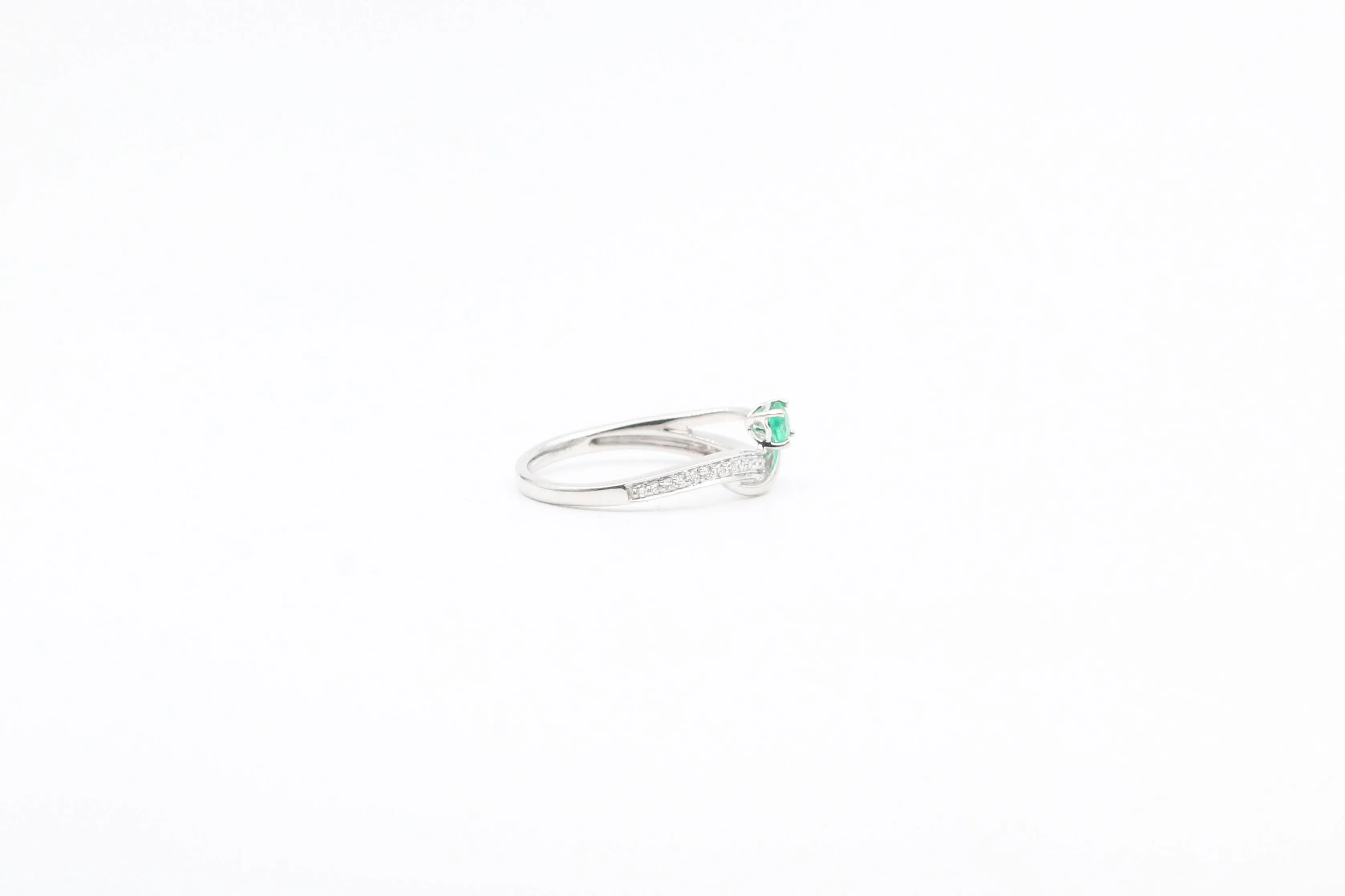 White Gold Emerald and Diamond Bypass Ring