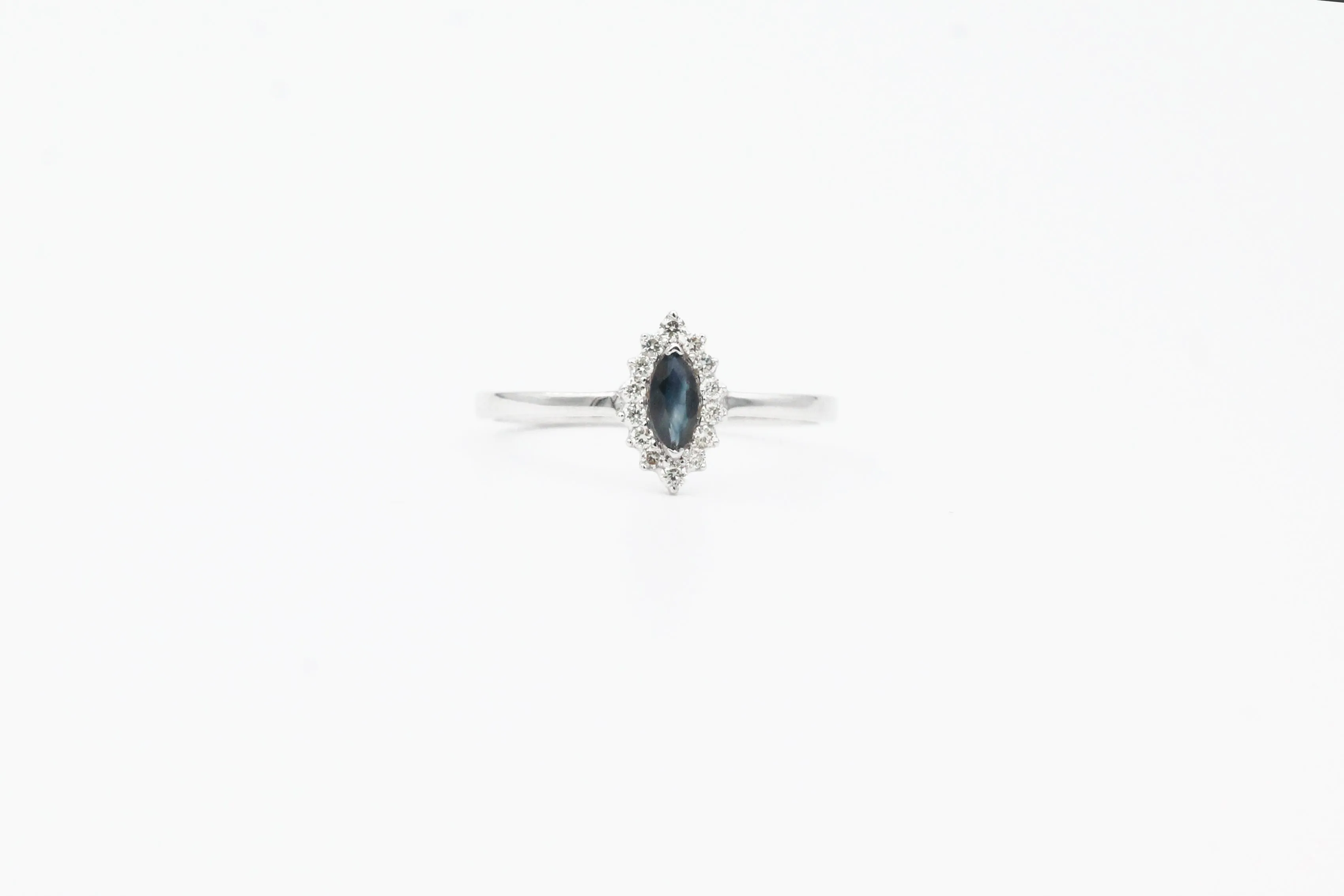 White Gold Marquise Sapphire and Diamond Halo Ring