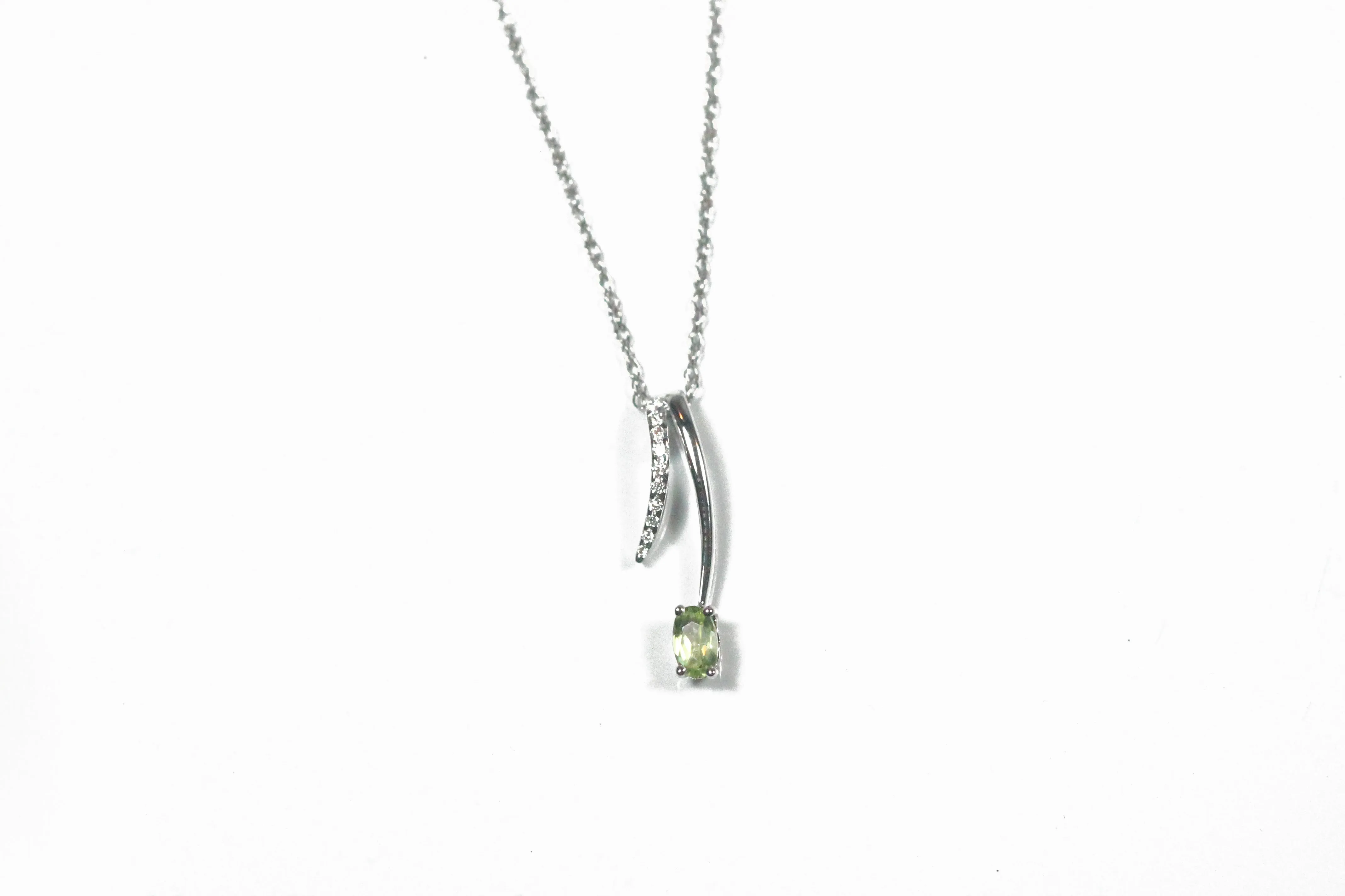 White Gold Peridot and Diamond Pendant with Chain